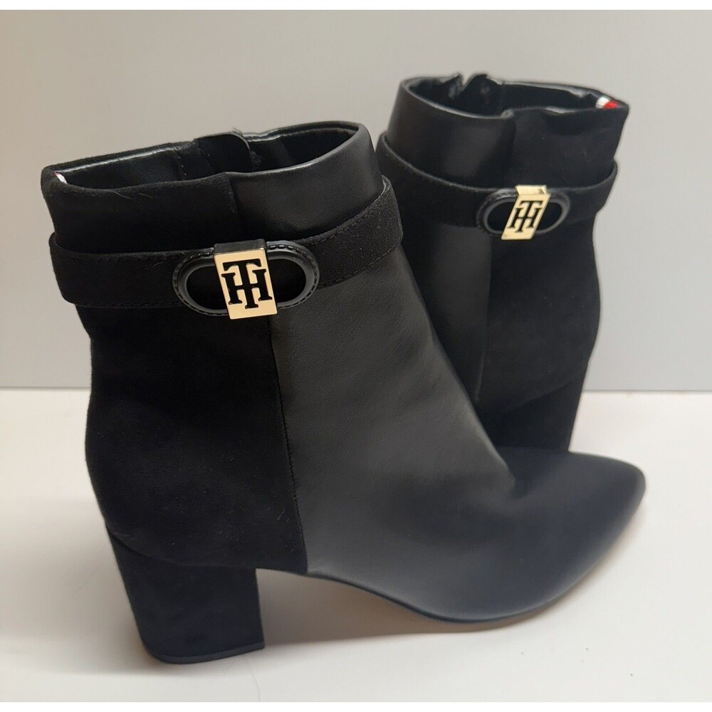 New Tommy Hilfiger Women's Halliri Faux Suede/Leather Black Ankle Boot-Size 9.5